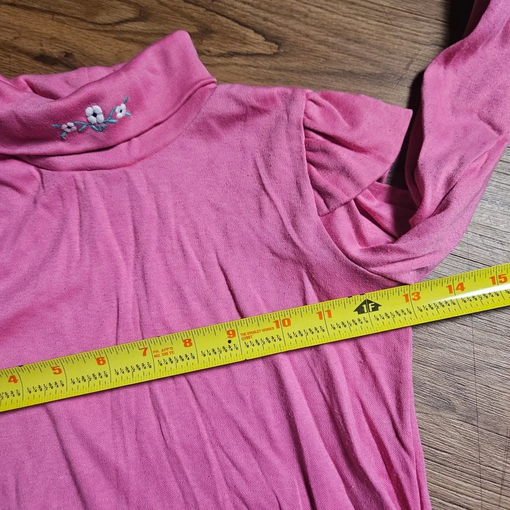 Vintage OshKosh B'gosh Girls Pink Turtleneck Floral Ruffle Top 6 Preppy USA Made